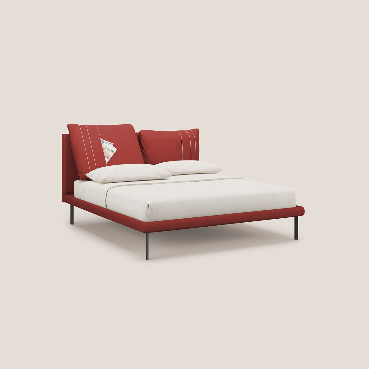 Giselle letto moderno con cuscini testata regolabili con tasche in microfibra impermeabile T11 rosso - divitt.sbs