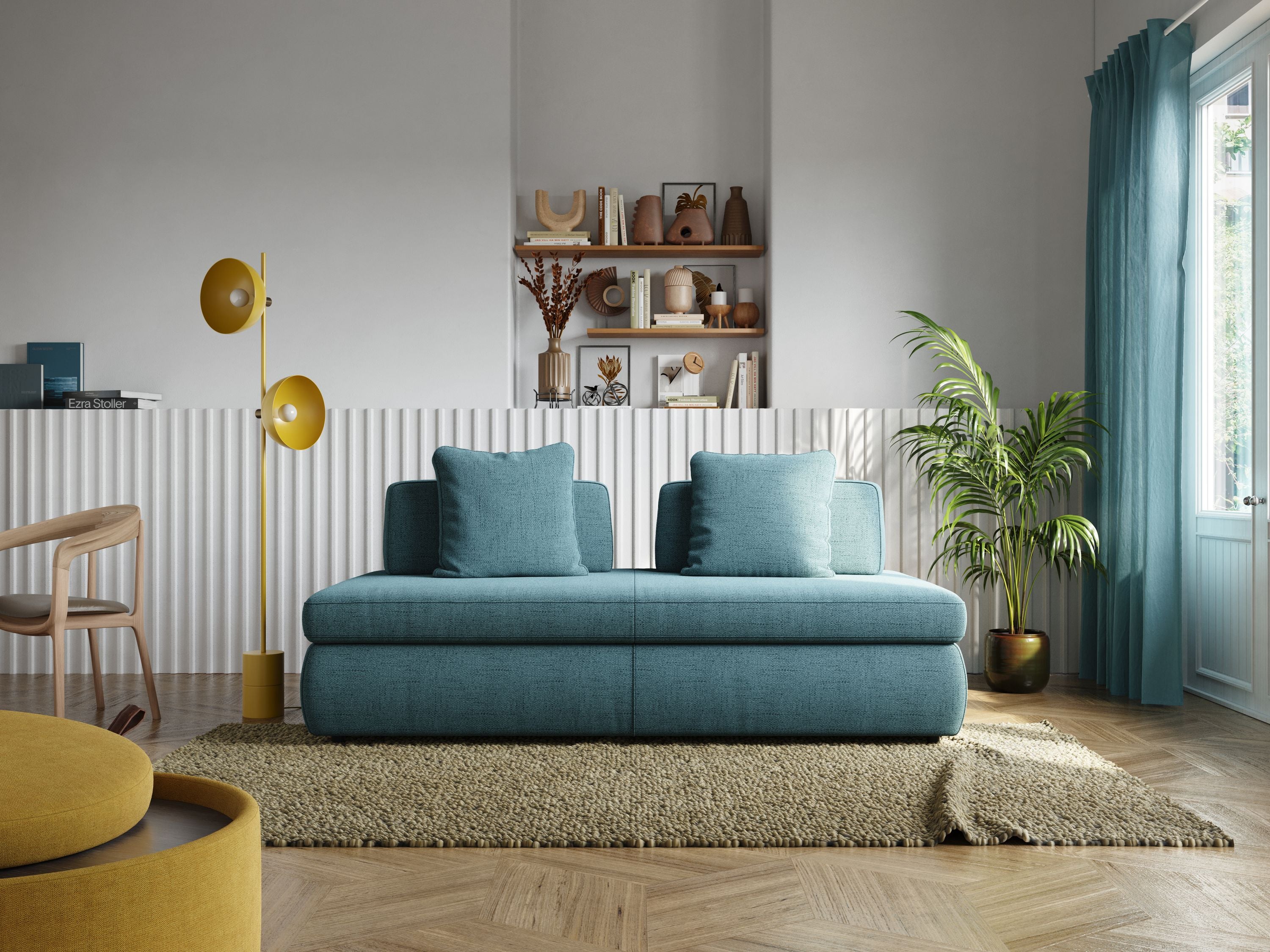 Gransasso Divano letto matrimoniale dal DESIGN innovativo in tessuto impermeabile T03 azzurro - divitt.sbs