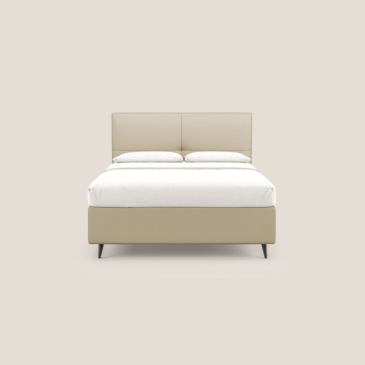 Greta letto contenitore dimensioni SLIM con testata trapuntata in ecopelle impermeabile T04 panna - divitt.sbs