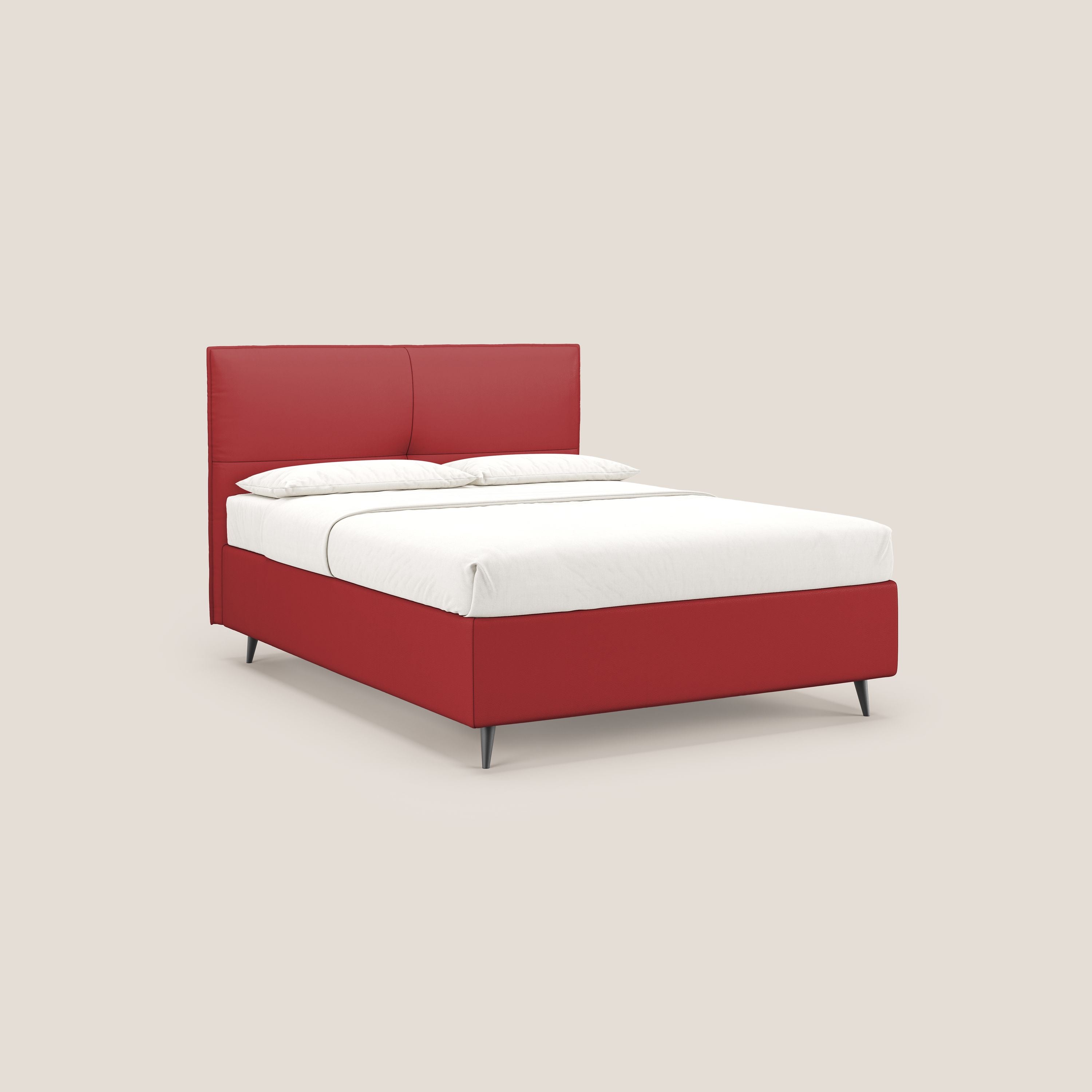 Greta letto contenitore dimensioni SLIM con testata trapuntata in ecopelle impermeabile T04 rosso - divitt.sbs