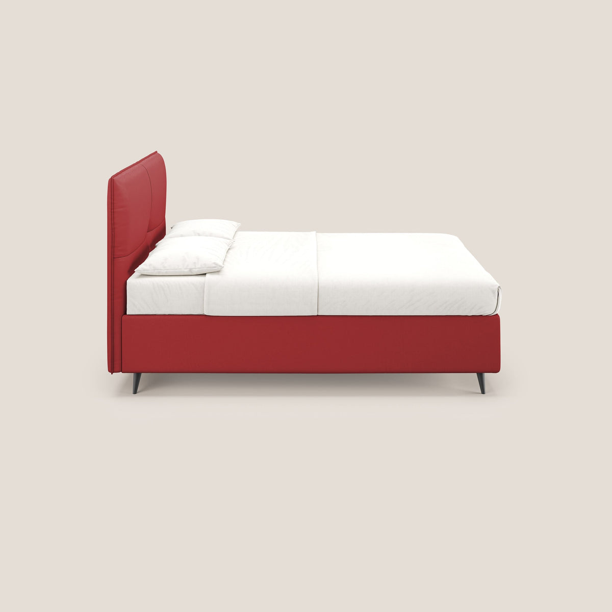 Greta letto contenitore dimensioni SLIM con testata trapuntata in ecopelle impermeabile T04 rosso - divitt.sbs