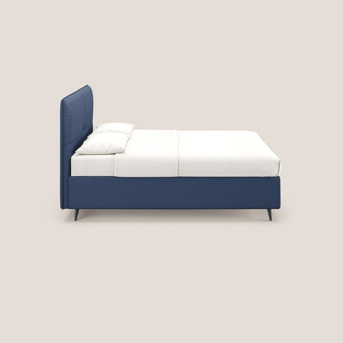 Greta letto contenitore dimensioni SLIM con testata trapuntata in ecopelle impermeabile T04 blu - divitt.sbs