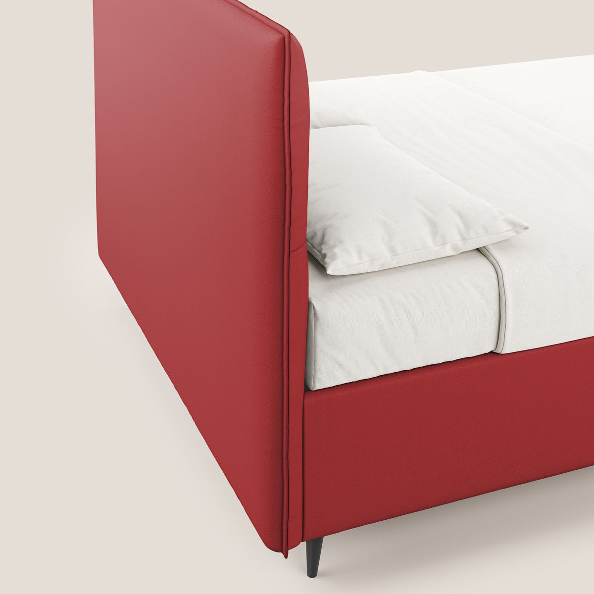 Greta letto contenitore dimensioni SLIM con testata trapuntata in ecopelle impermeabile T04 rosso - divitt.sbs