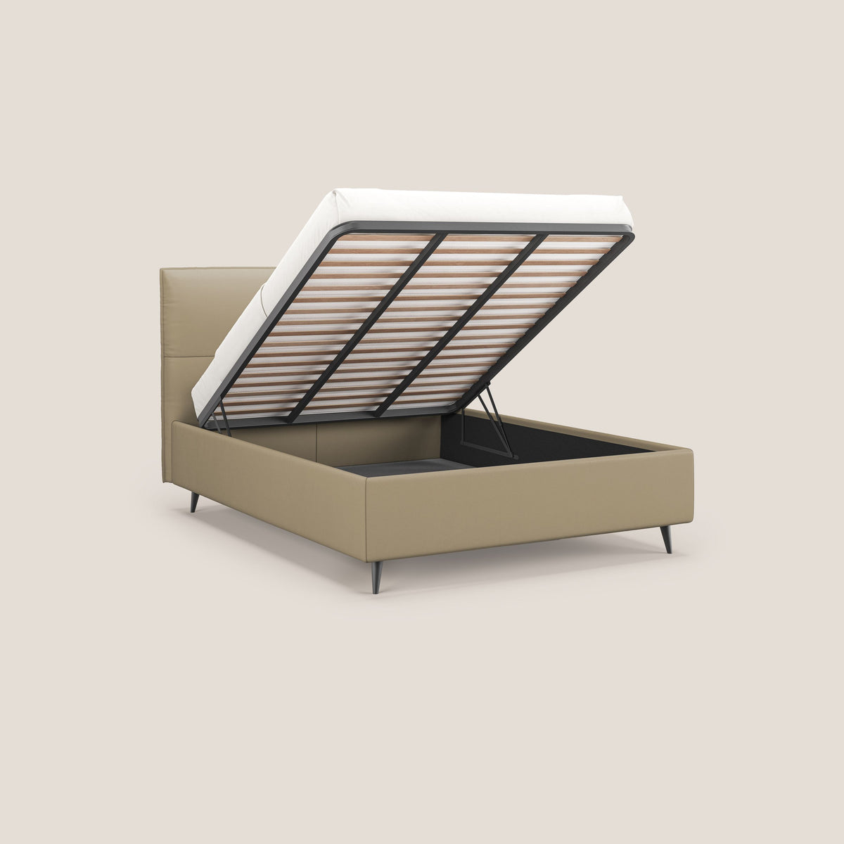 Greta letto contenitore dimensioni SLIM con testata trapuntata in ecopelle impermeabile T04 - divitt.sbs
