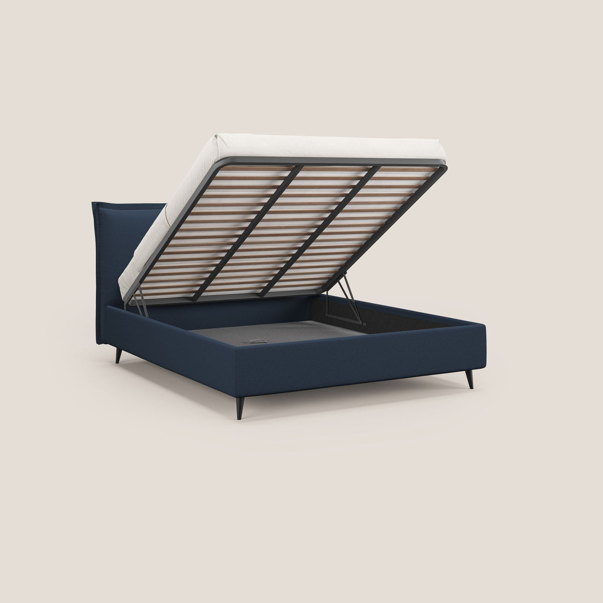 Hans letto contenitore imbottito minimal in tessuto simil cotone impermeabile T19 blu - divitt.sbs