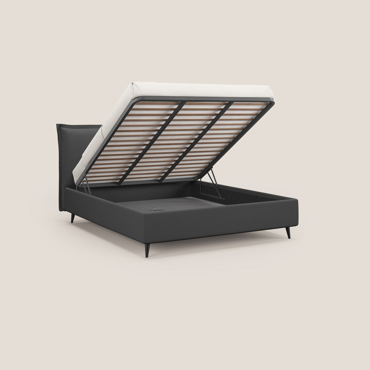 Hans letto contenitore imbottito minimal in tessuto simil cotone impermeabile T19 antracite - divitt.sbs