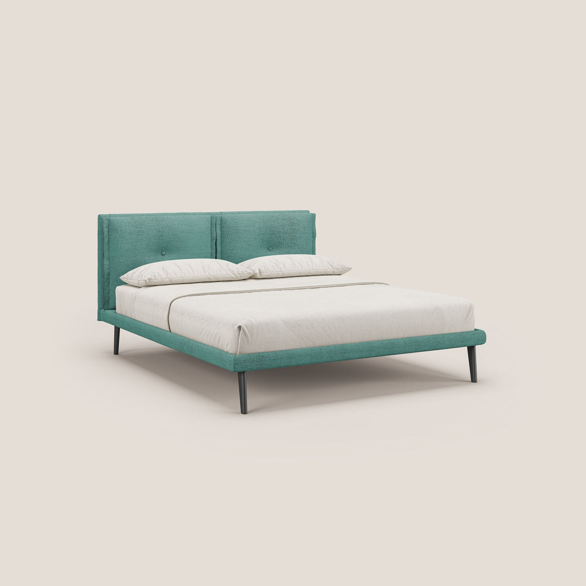Ibuki letto con cuscini trapuntati regolabili e piedi in mogano in tessuto fiammato impermeabile T03 verde acqua - divitt.sbs