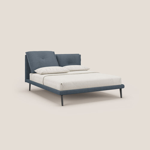 Ibuki letto con cuscini trapuntati regolabili e piedi in mogano in tessuto fiammato impermeabile T03 blu - divitt.sbs
