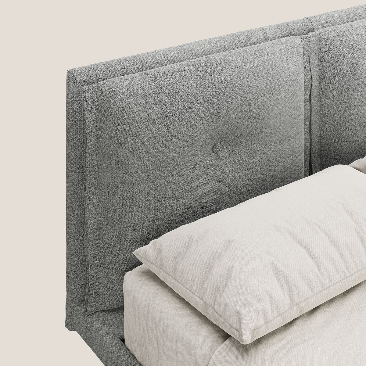 Ibuki letto con cuscini trapuntati regolabili e piedi in mogano in tessuto fiammato impermeabile T03 grigio chiaro - divitt.sbs