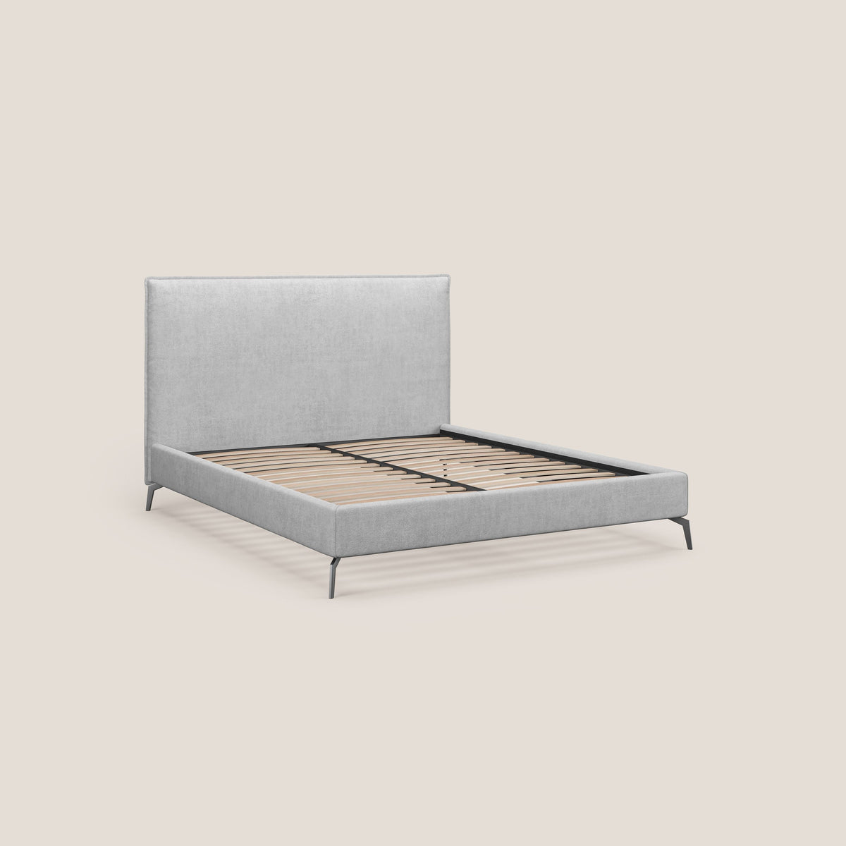 Iris letto imbottito con piedini neri sfoderabile in tessuto impermeabile T02 grigio chiaro - divitt.sbs
