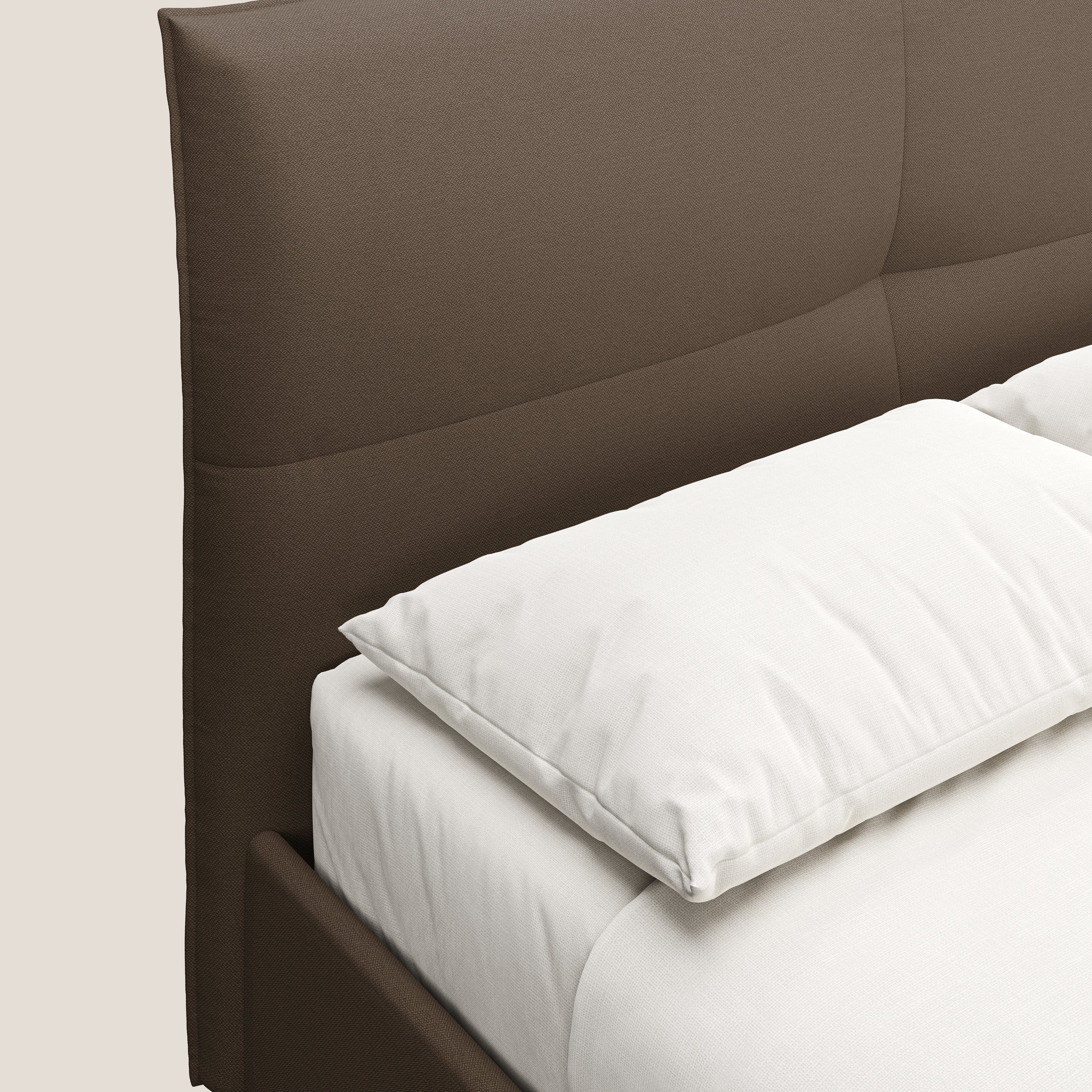 Izumi letto imbottito contenitore con piedi alti in tessuto smacchiabile T05 marrone - divitt.sbs