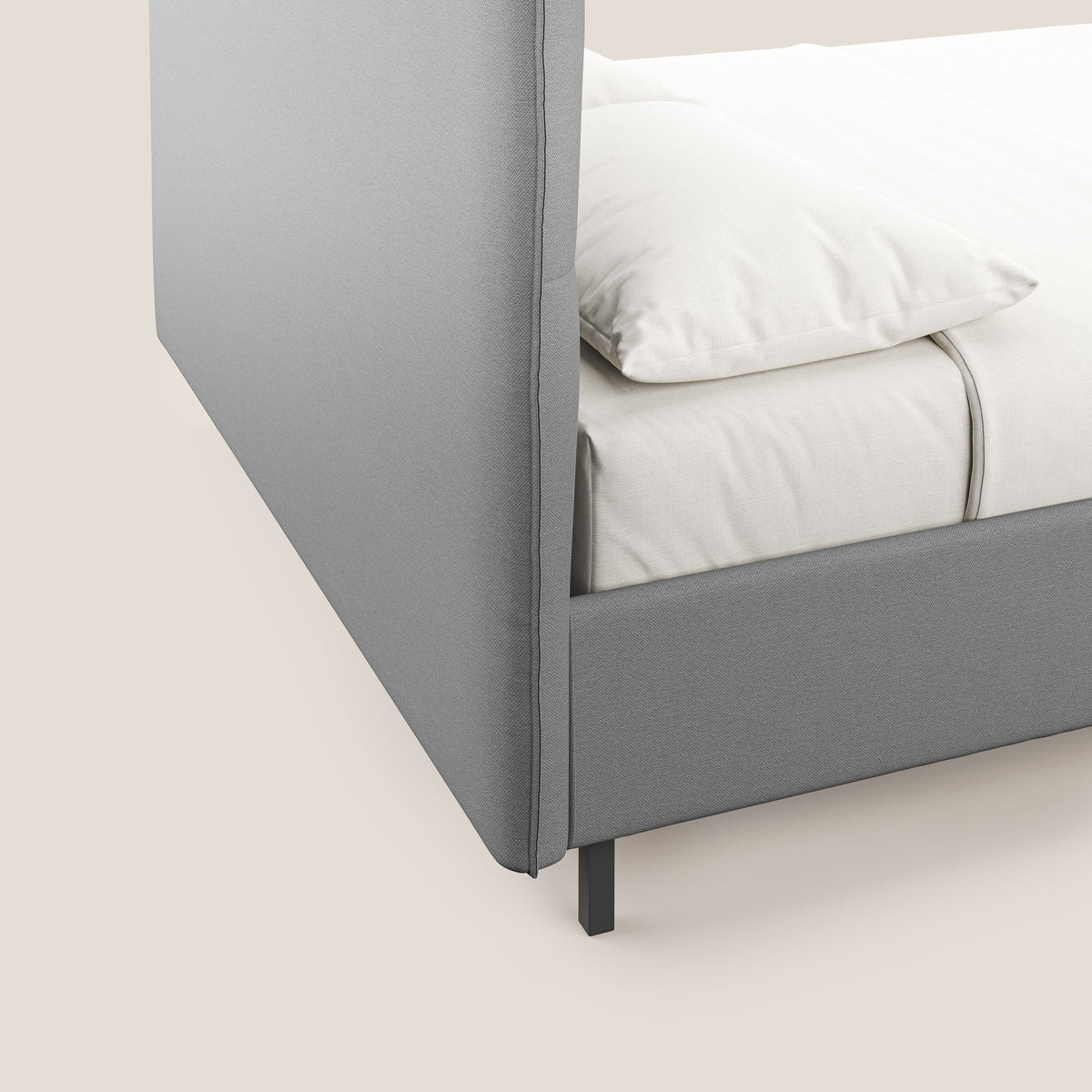 Izumi letto imbottito contenitore con piedi alti in tessuto smacchiabile T05 grigio - divitt.sbs
