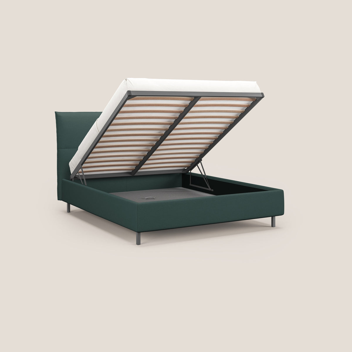 Izumi letto imbottito contenitore con piedi alti in tessuto smacchiabile T05 verde - divitt.sbs