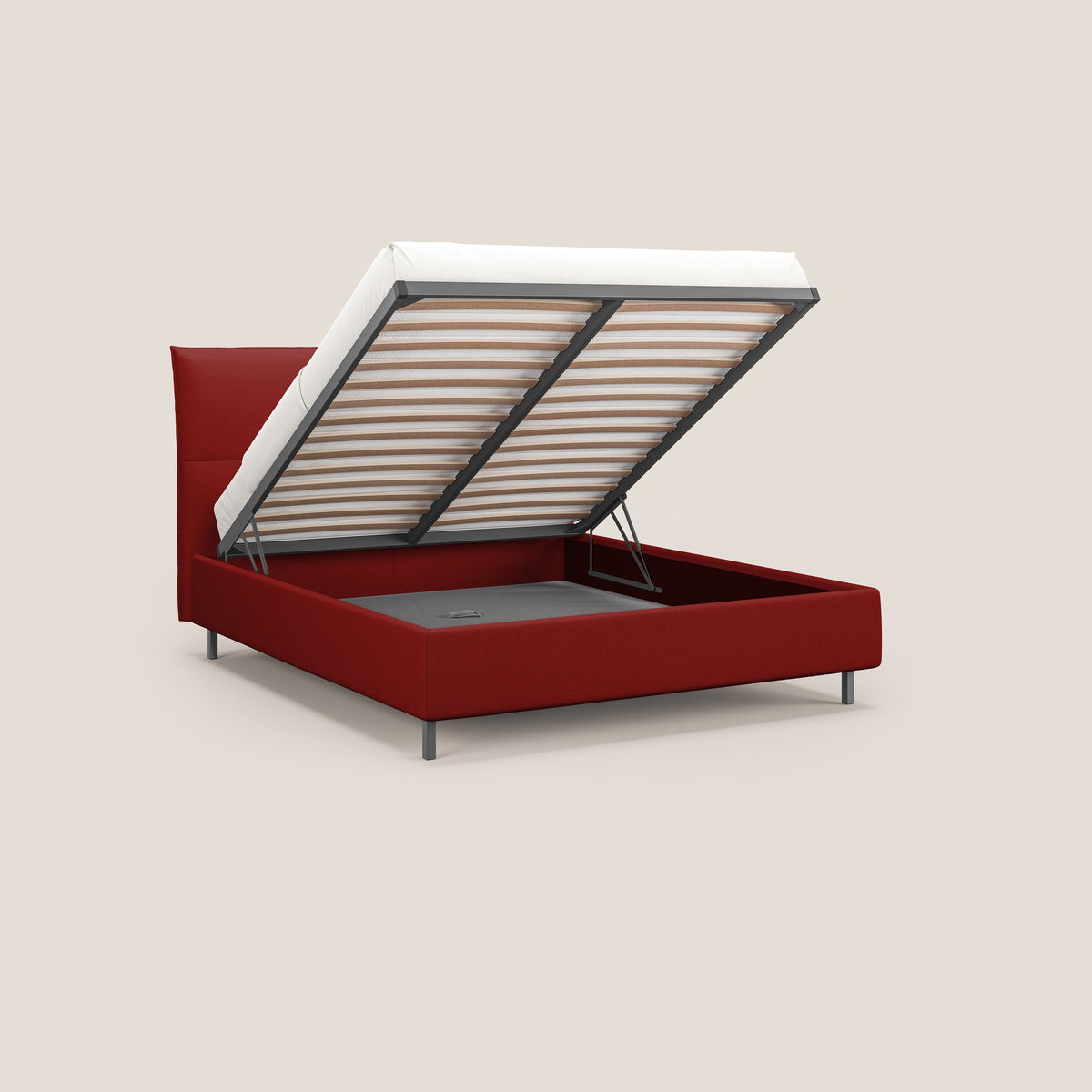 Izumi letto imbottito contenitore con piedi alti in tessuto smacchiabile T05 rosso - divitt.sbs