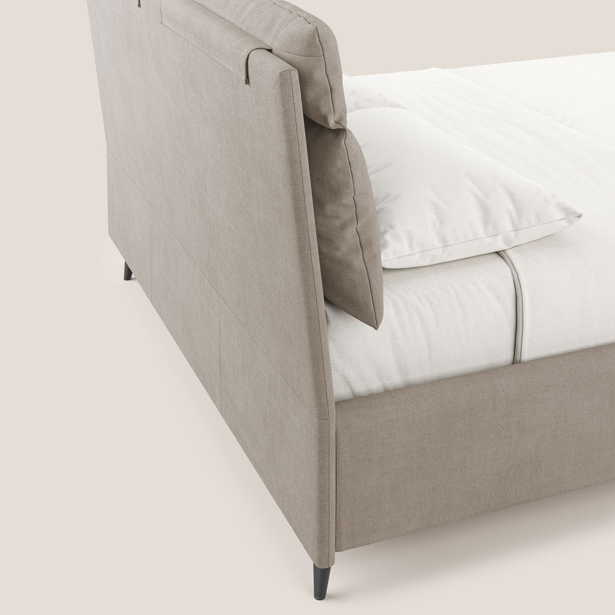 Jerry letto imbottito contenitore e cuscini reclinabili in tessuto smacchiabile T17 beige - divitt.sbs