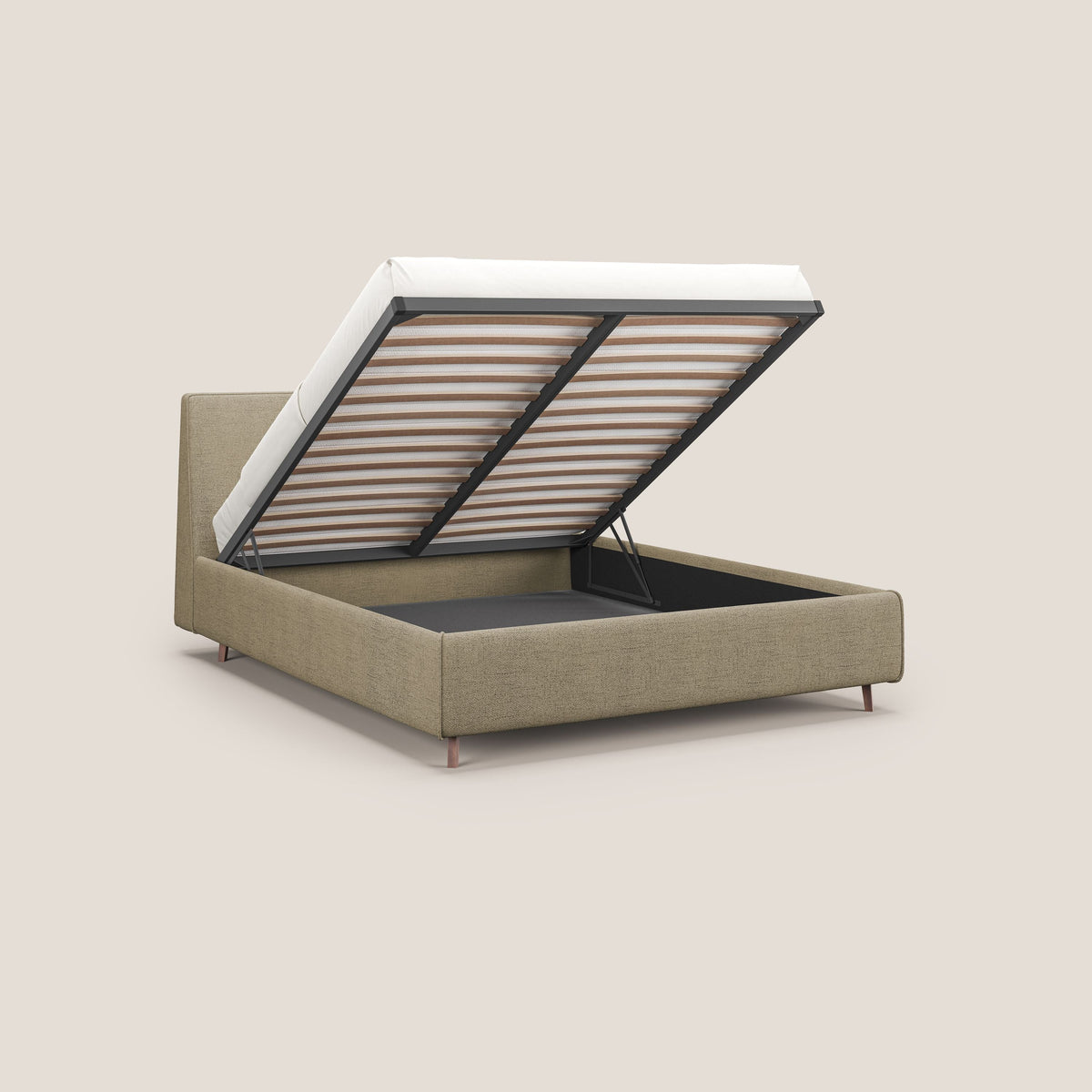 Justin letto imbottito contenitore e sfoderabile in tessuto fiammato impermeabile T03 beige - divitt.sbs
