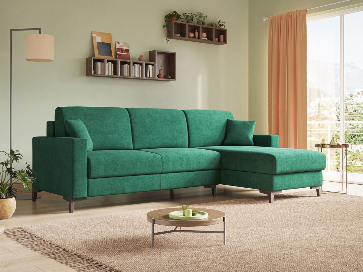 Kafka divano letto angolare in morbido tessuto impermeabile T02 verde - divitt.sbs