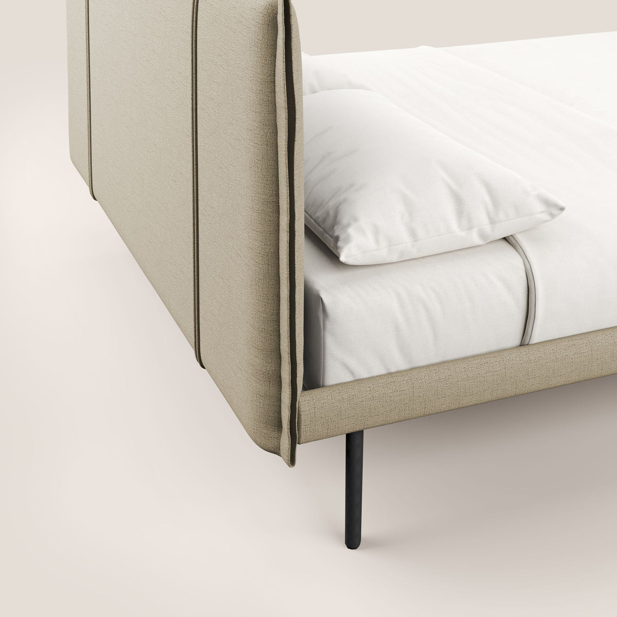 Klaus LETTO moderno con piedi in mogano e tessuto fiammato impermeabile T03 beige - divitt.sbs