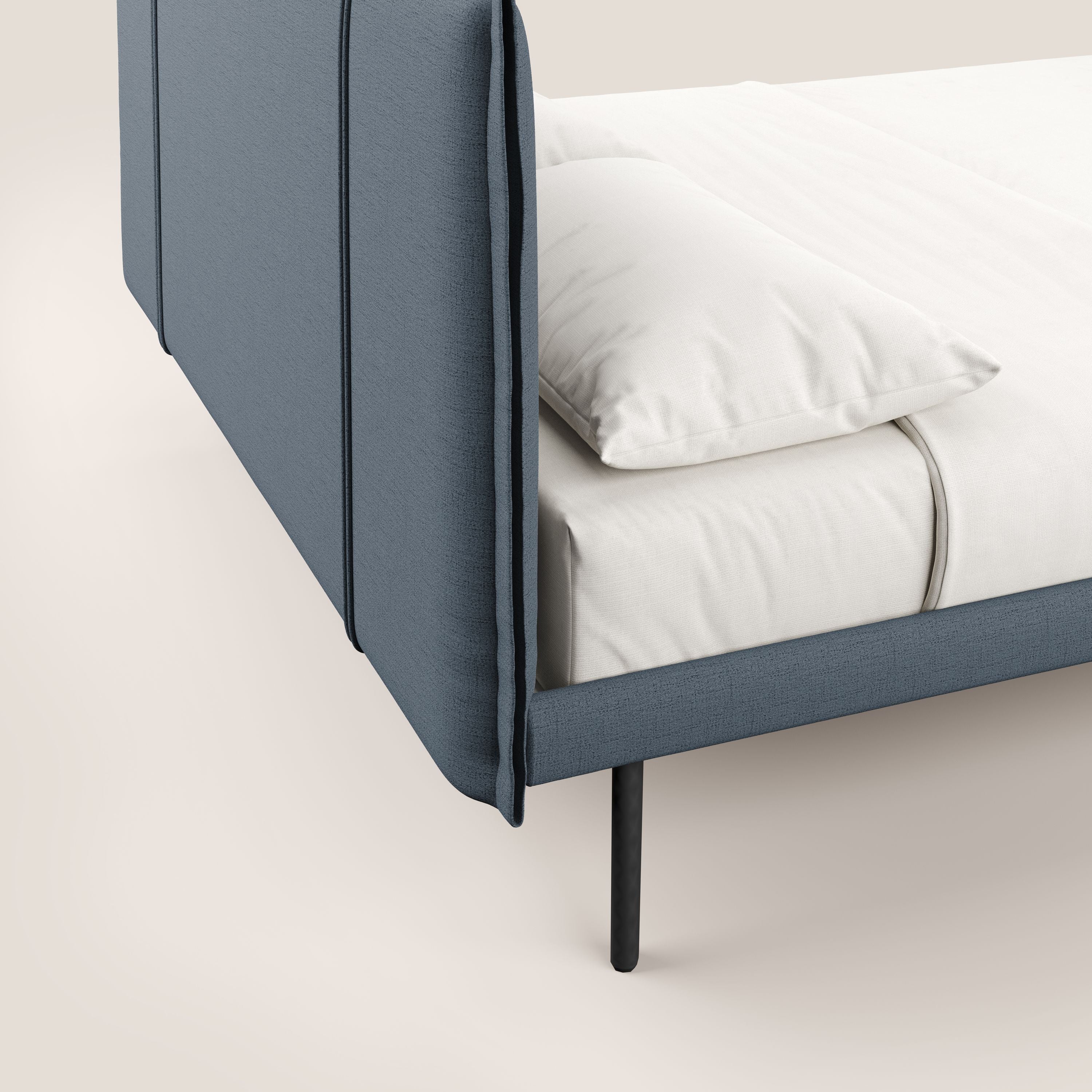 Klaus LETTO moderno con piedi in mogano e tessuto fiammato impermeabile T03 blu - divitt.sbs