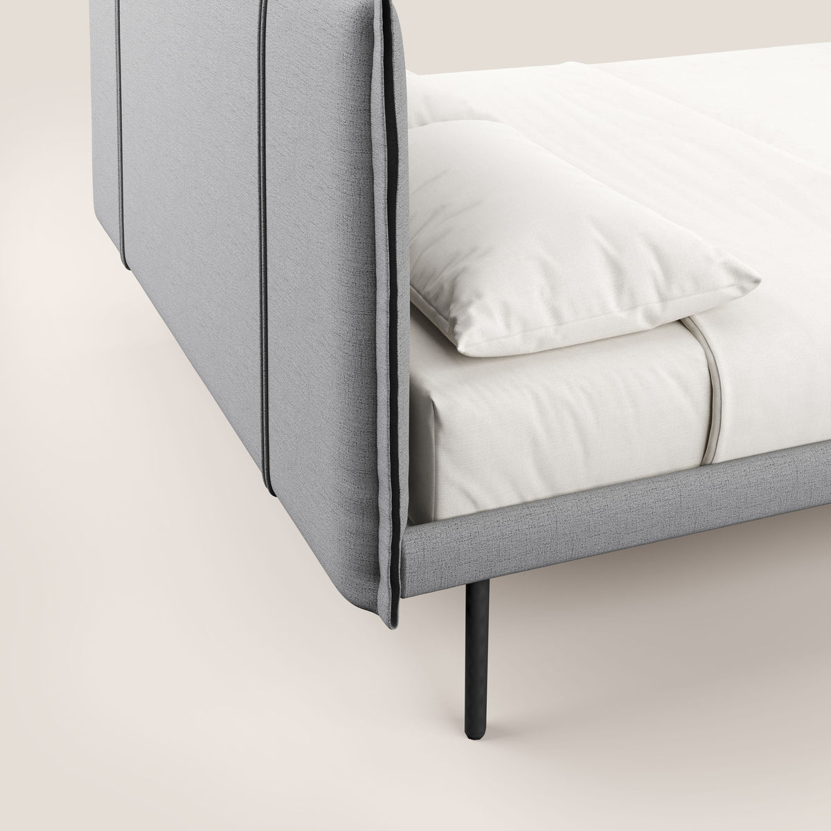 Klaus LETTO moderno con piedi in mogano e tessuto fiammato impermeabile T03 grigio chiaro - divitt.sbs
