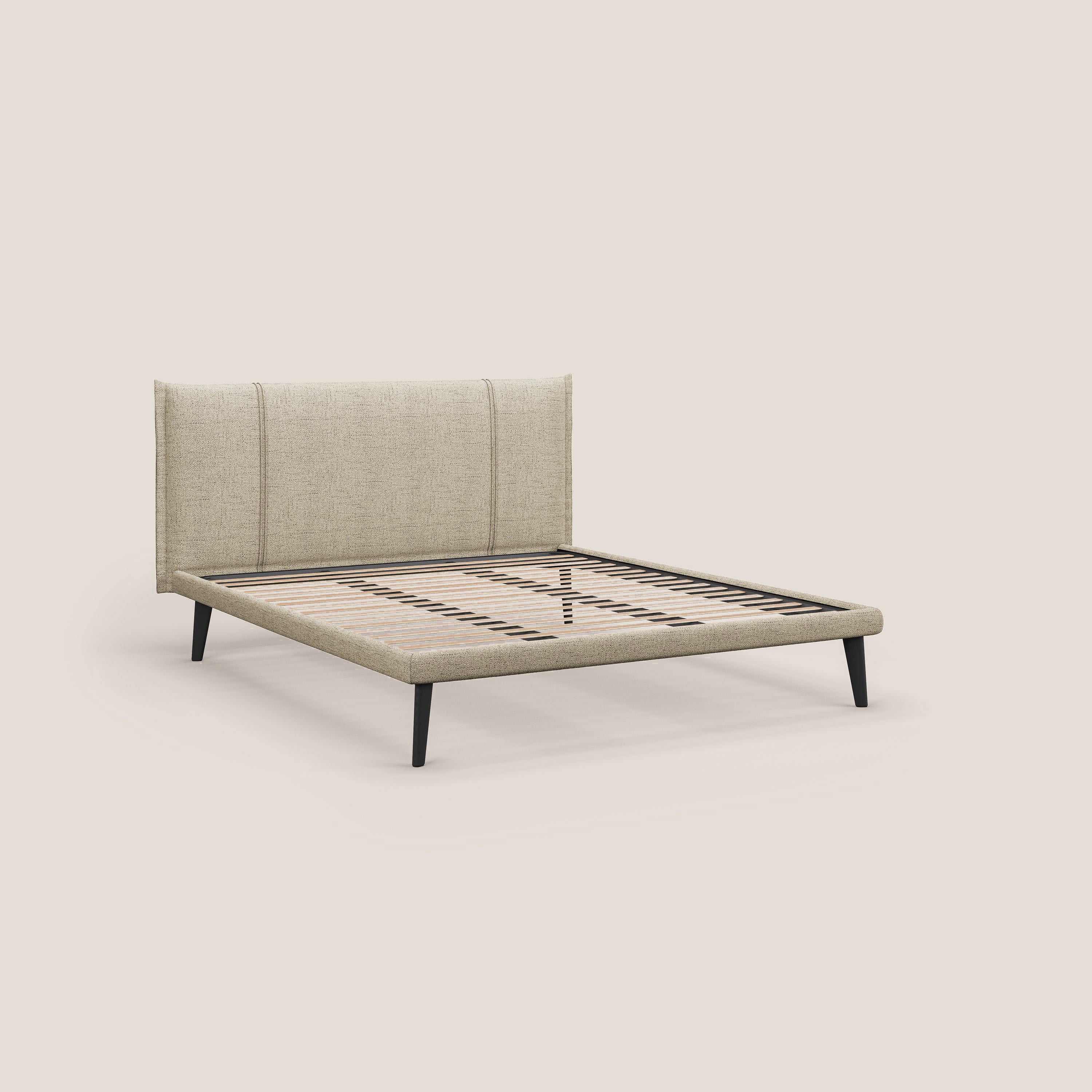 Klaus LETTO moderno con piedi in mogano e tessuto fiammato impermeabile T03 beige - divitt.sbs
