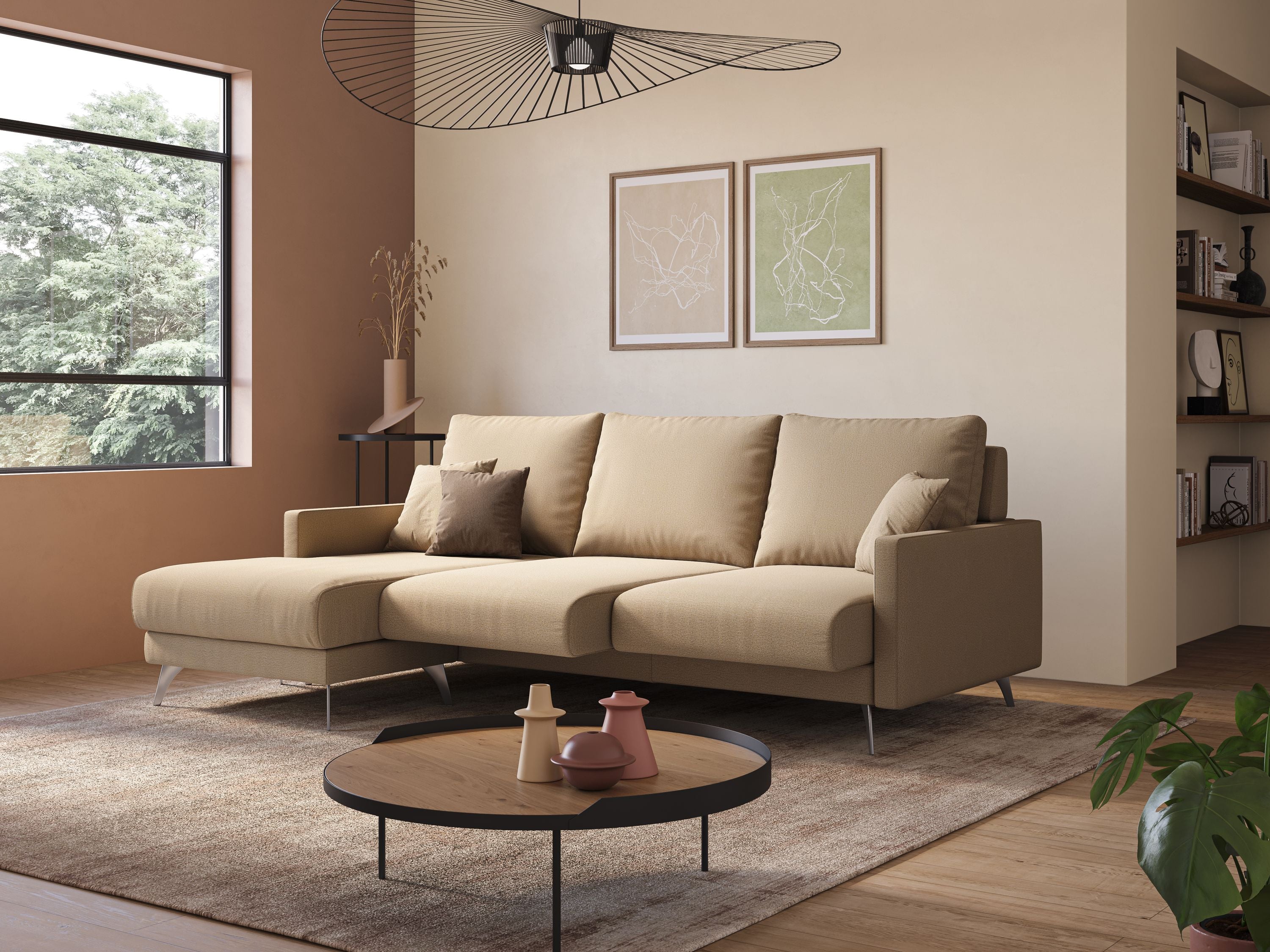 Klimt Divano angolare con sedute scorrevoli in tessuto morbido smacchiabile T05 beige - divitt.sbs