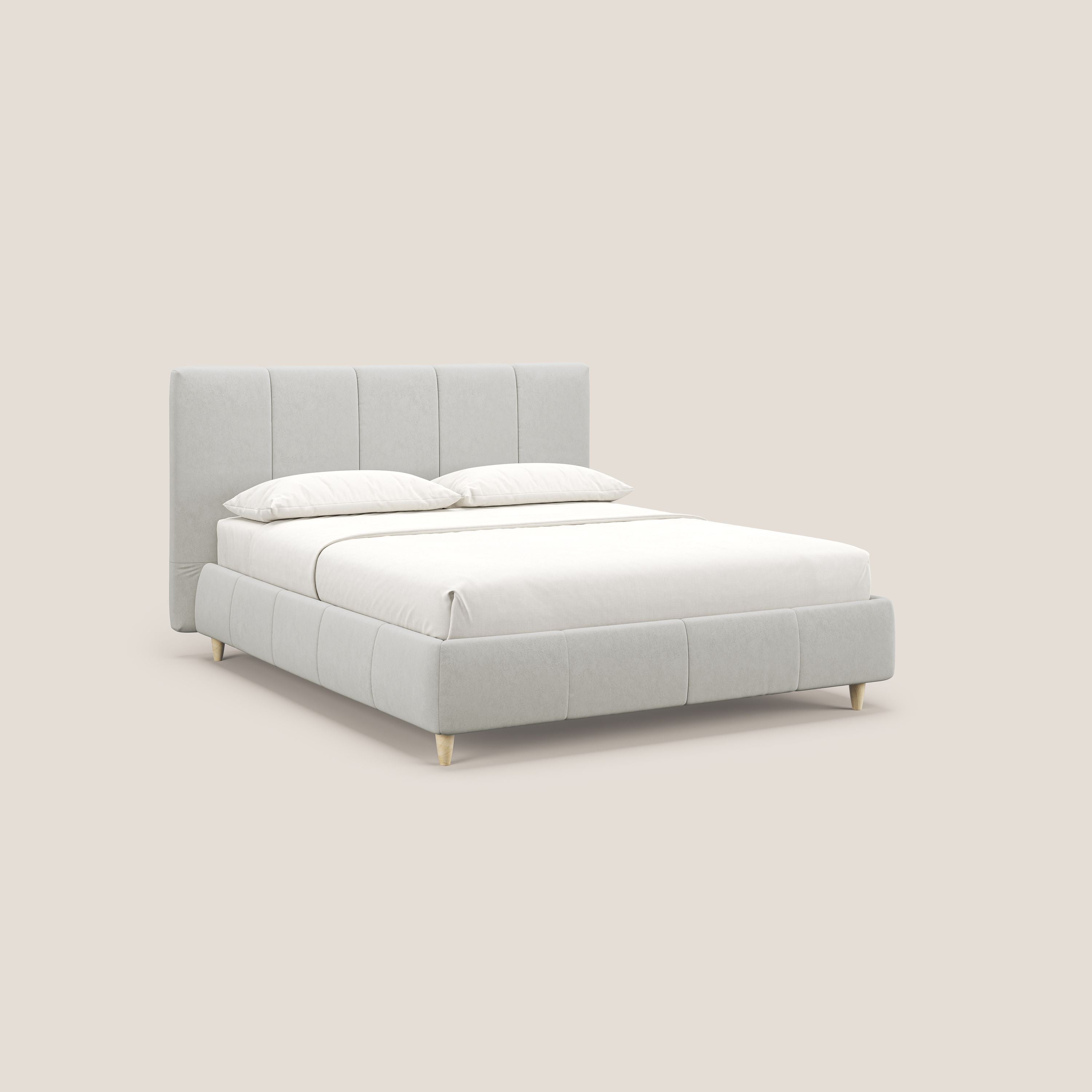 Laura letto imbottito contenitore e sfoderabile in microfibra velluto impermeabile T09 panna - divitt.sbs