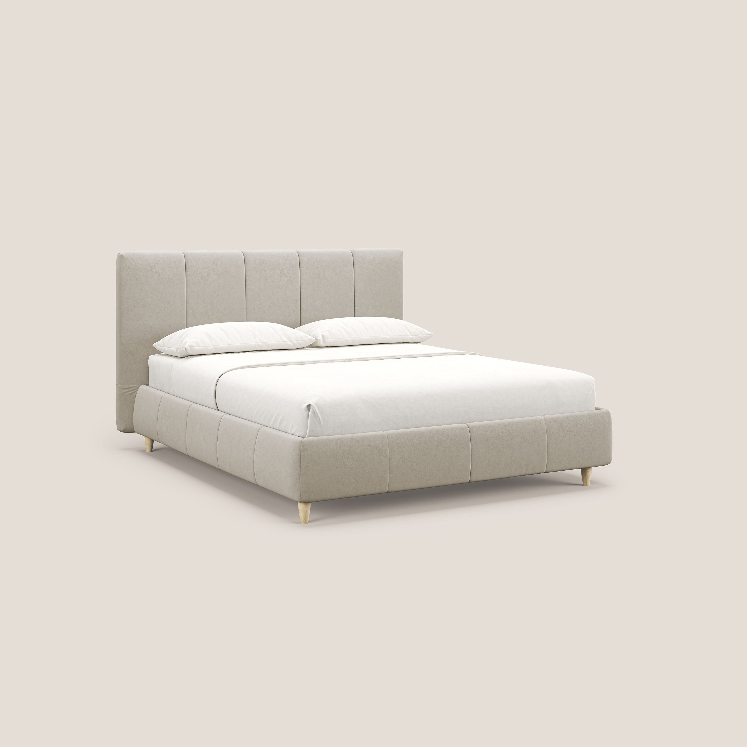 Laura letto imbottito contenitore e sfoderabile in microfibra velluto impermeabile T09 beige - divitt.sbs