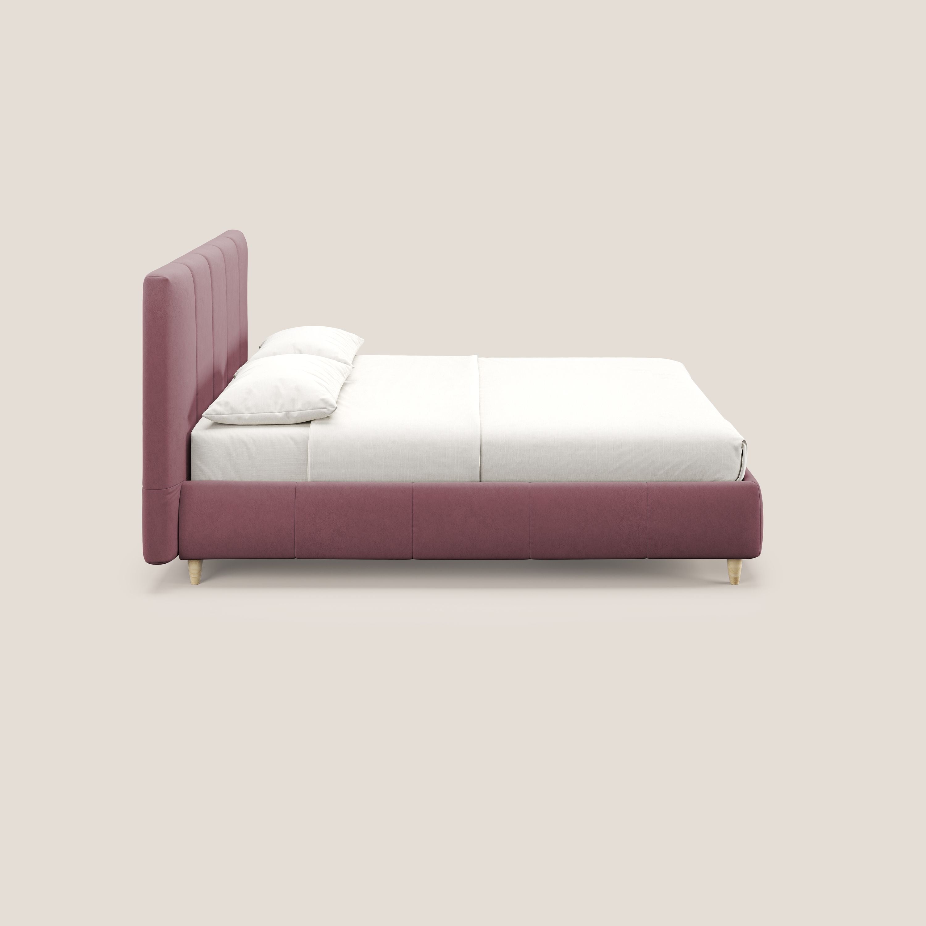 Laura letto imbottito contenitore e sfoderabile in microfibra velluto impermeabile T09 salmone - divitt.sbs