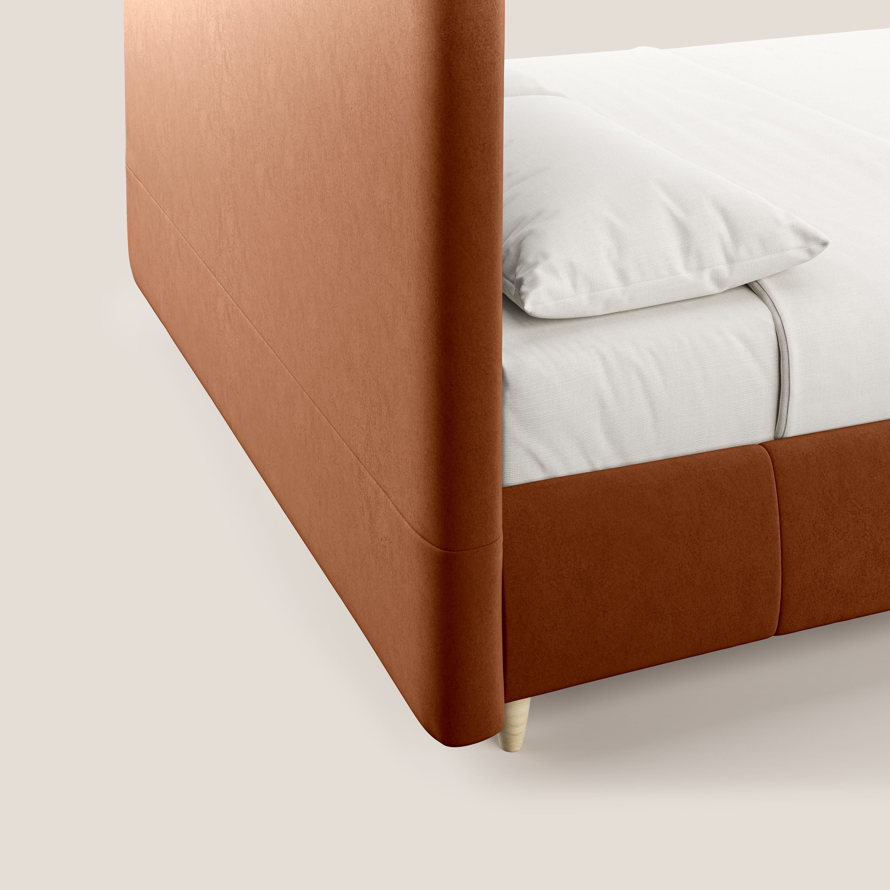 Laura letto imbottito contenitore e sfoderabile in microfibra velluto impermeabile T09 ruggine - divitt.sbs