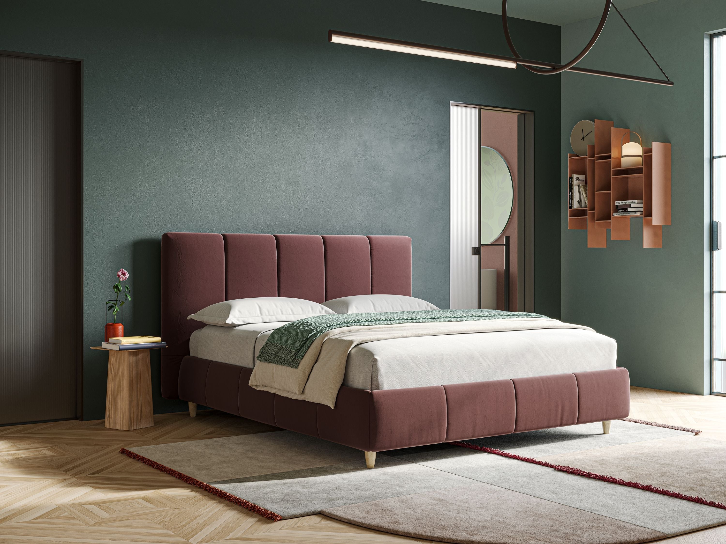Laura letto imbottito contenitore e sfoderabile in microfibra velluto impermeabile T09 salmone - divitt.sbs