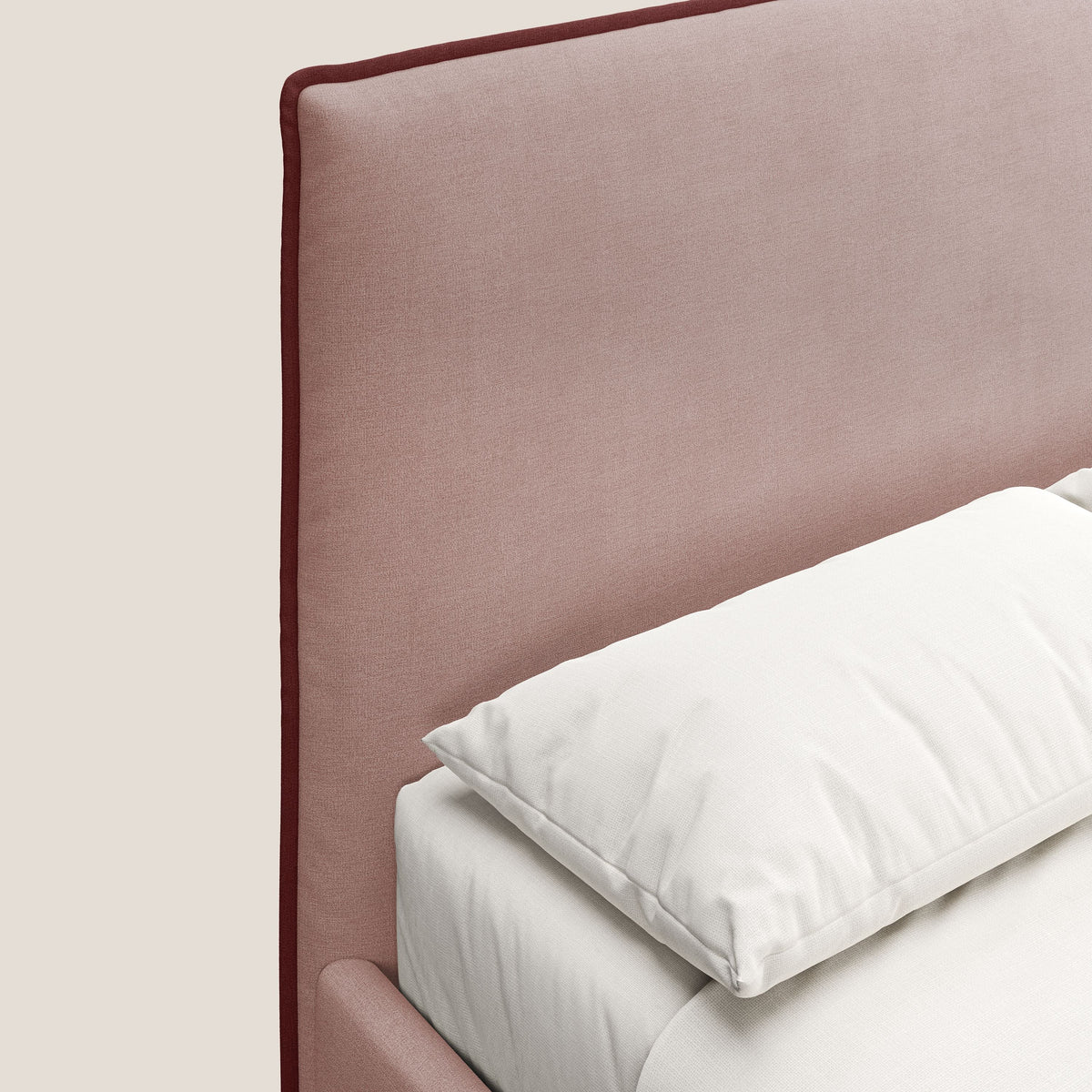 Leila letto imbottito con piedini legno in tessuto smacchiabile T17 rosa - rosso - divitt.sbs
