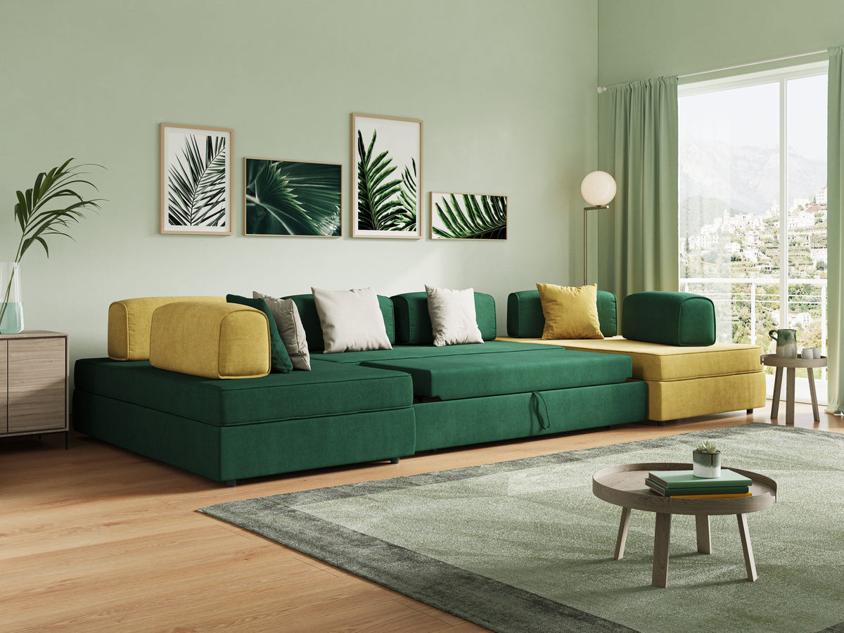 Liberty divano panoramico con pouf estraibile e schienali movibili in tessuto morbido impermeabile T02 beige - divitt.sbs