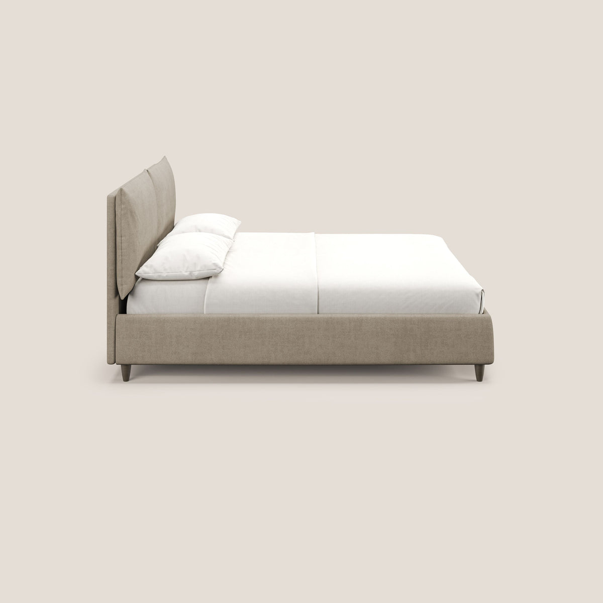 Mariana letto imbottito contenitore con cuscini in tessuto impermeabile T02 beige - divitt.sbs