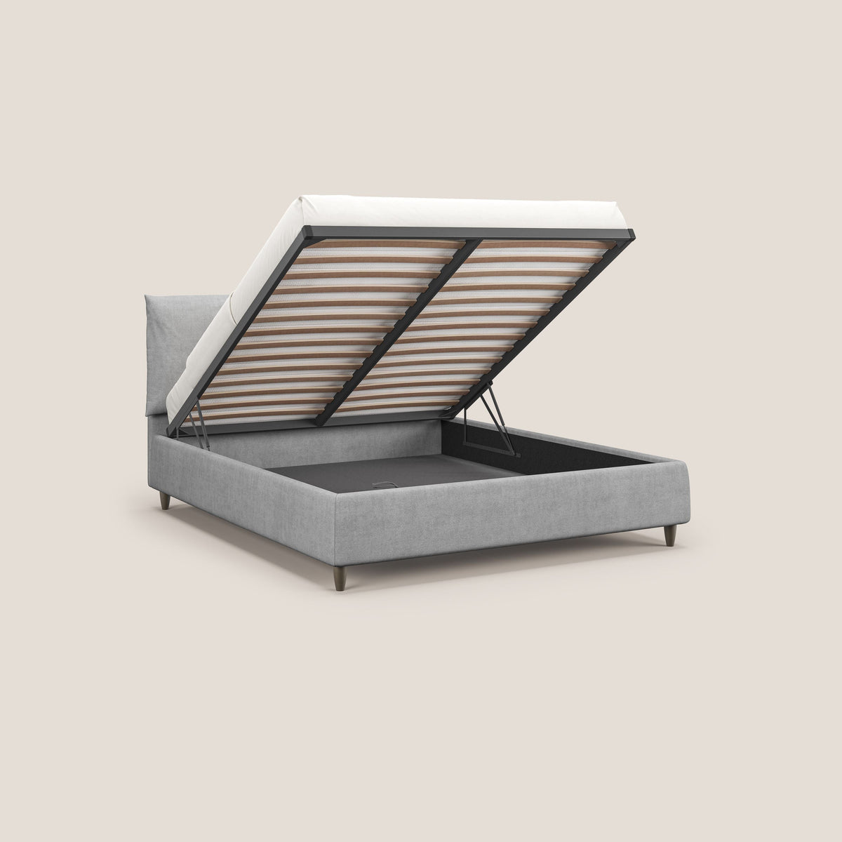 Mariana letto imbottito contenitore con cuscini in tessuto impermeabile T02 grigio chiaro - divitt.sbs