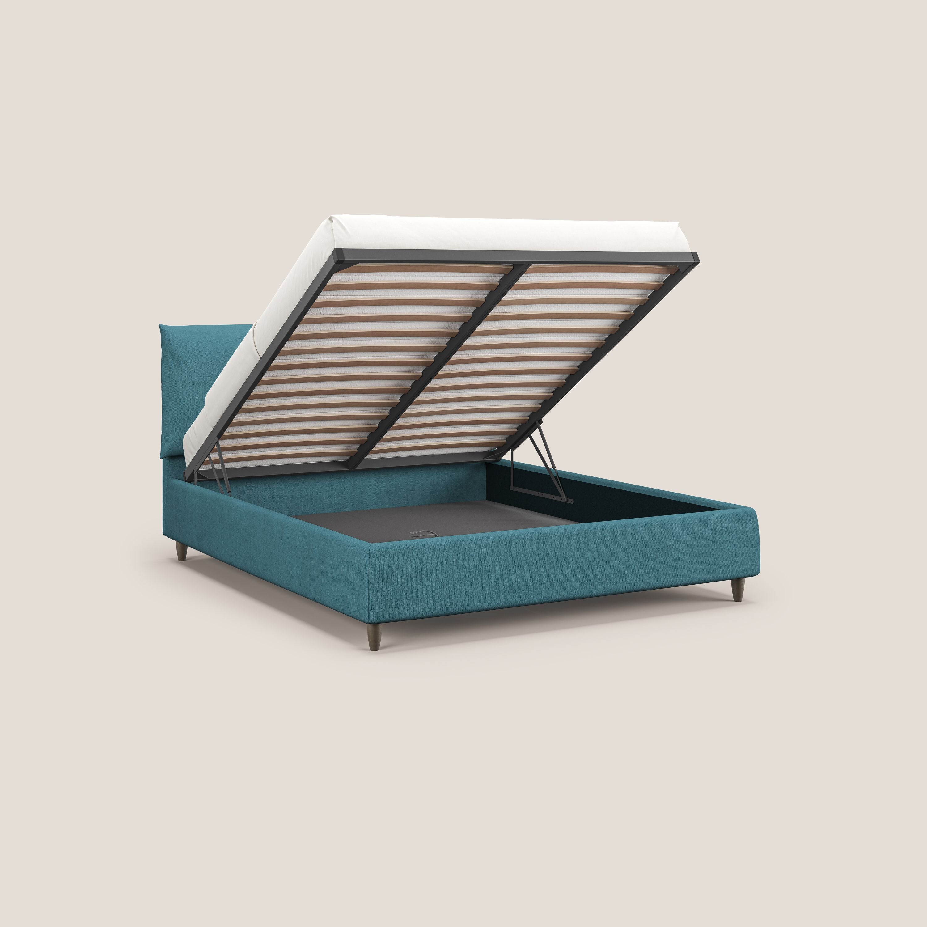Mariana letto imbottito contenitore con cuscini in tessuto impermeabile T02 azzurro - divitt.sbs