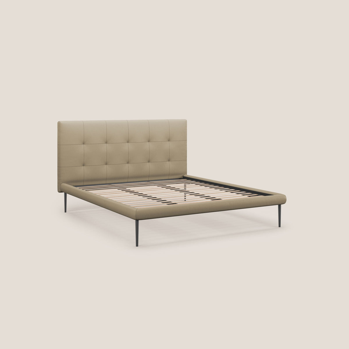 Midori letto imbottito trapuntato in ecopelle con piedini alti T04 beige - divitt.sbs