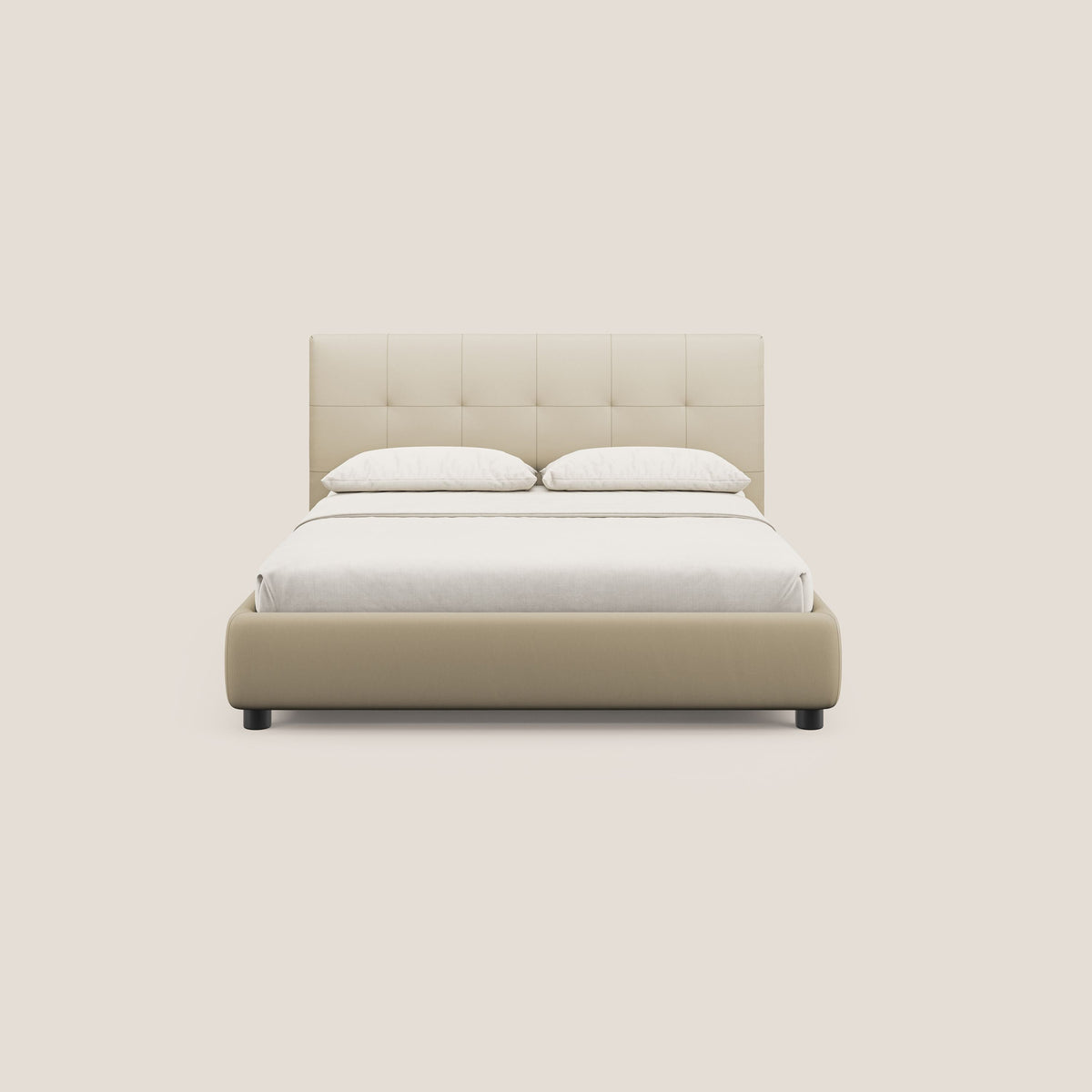 Minato letto imbottito contenitore con testata trapuntata in ecopelle impermeabile T04 panna - divitt.sbs