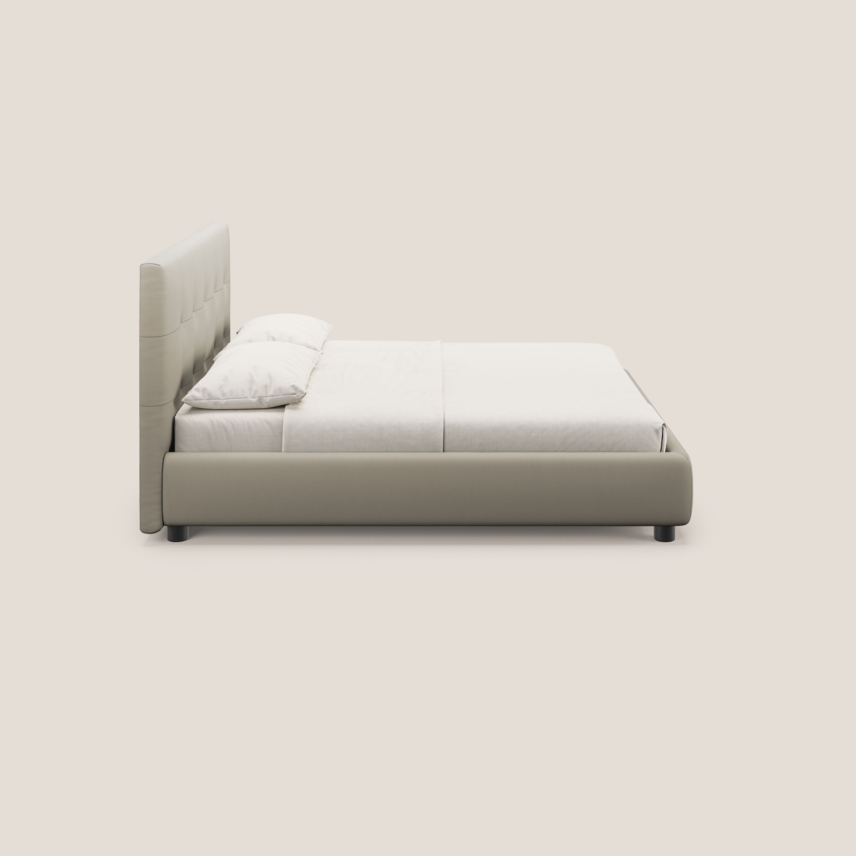 Minato letto imbottito contenitore con testata trapuntata in ecopelle impermeabile T04 tortora - divitt.sbs