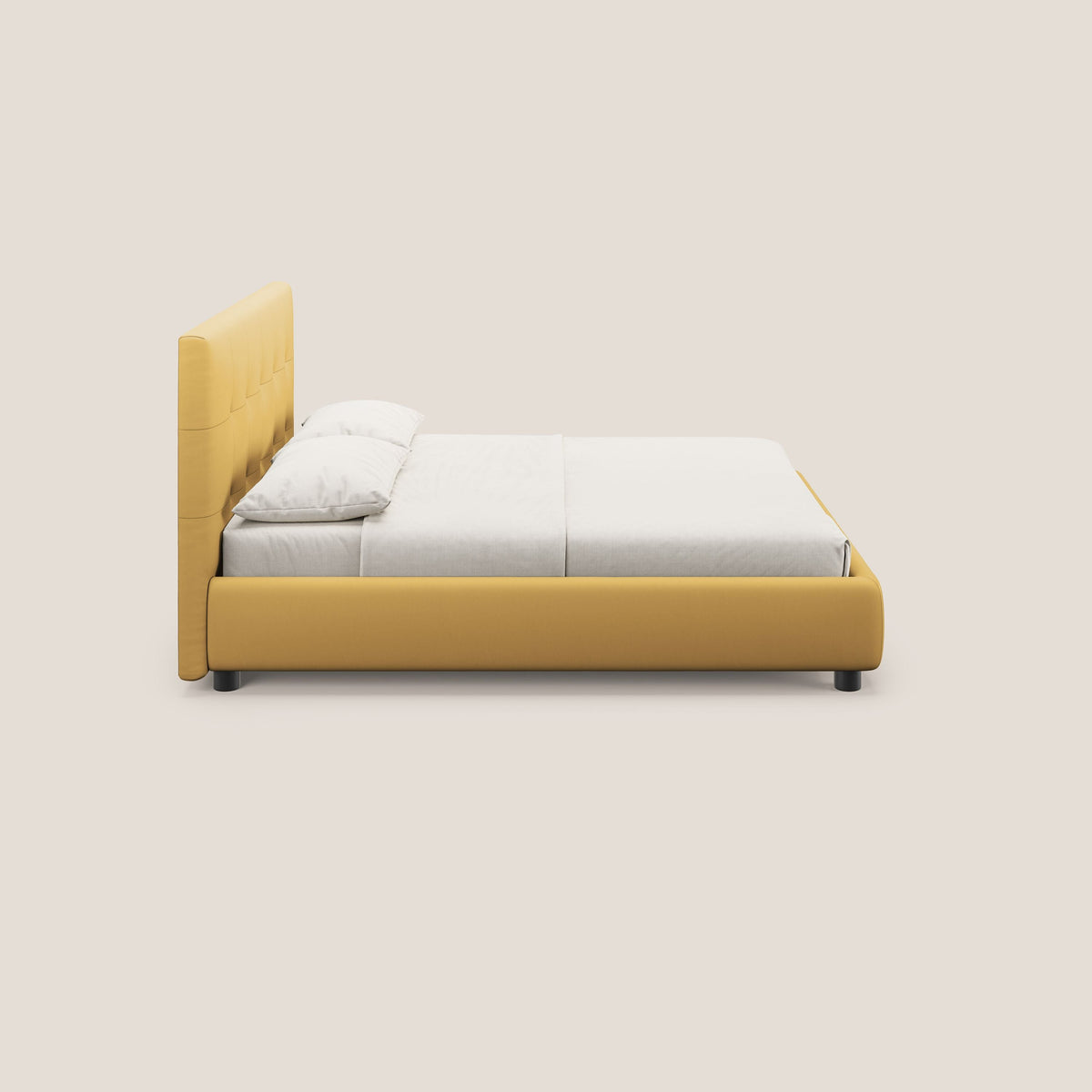 Minato letto imbottito contenitore con testata trapuntata in ecopelle impermeabile T04 giallo - divitt.sbs