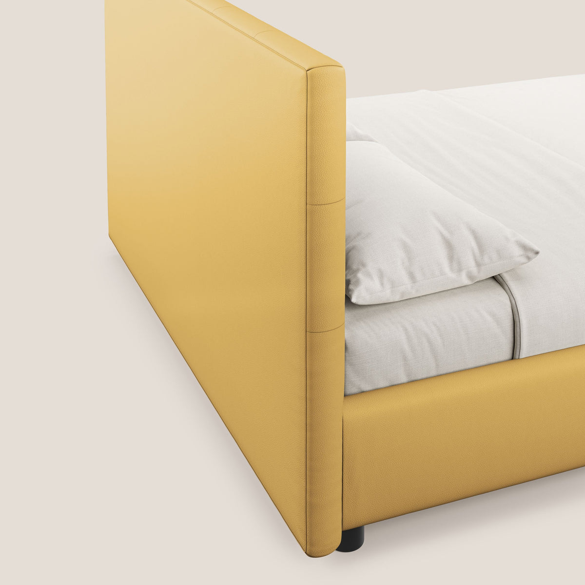 Minato letto imbottito contenitore con testata trapuntata in ecopelle impermeabile T04 giallo - divitt.sbs