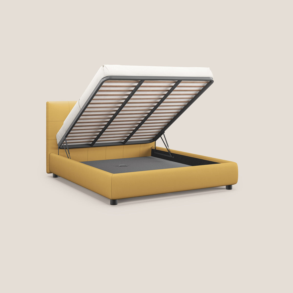 Minato letto imbottito contenitore con testata trapuntata in ecopelle impermeabile T04 giallo - divitt.sbs
