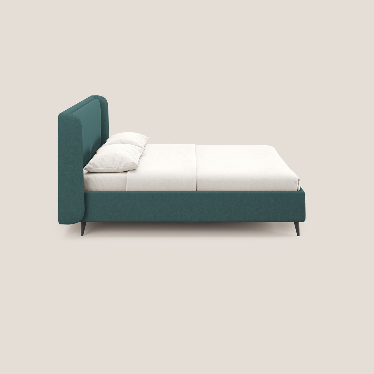 Nadine letto contenitore di design e comfort Italiano in tessuto impermeabile T19 petrolio - divitt.sbs