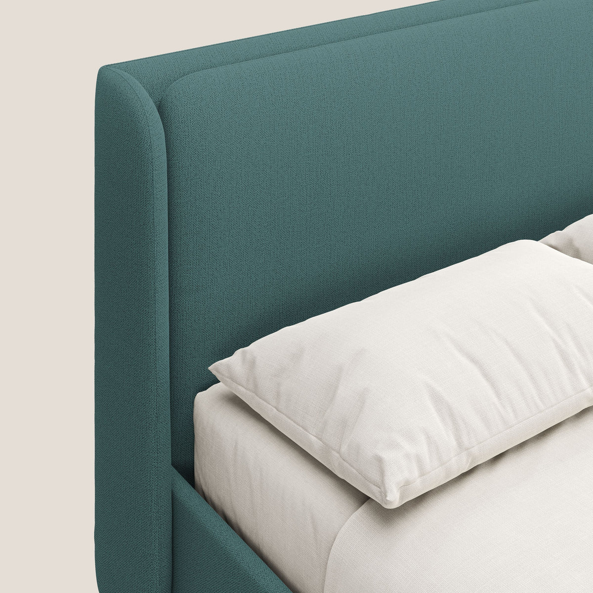 Nadine letto contenitore di design e comfort Italiano in tessuto impermeabile T19 petrolio - divitt.sbs