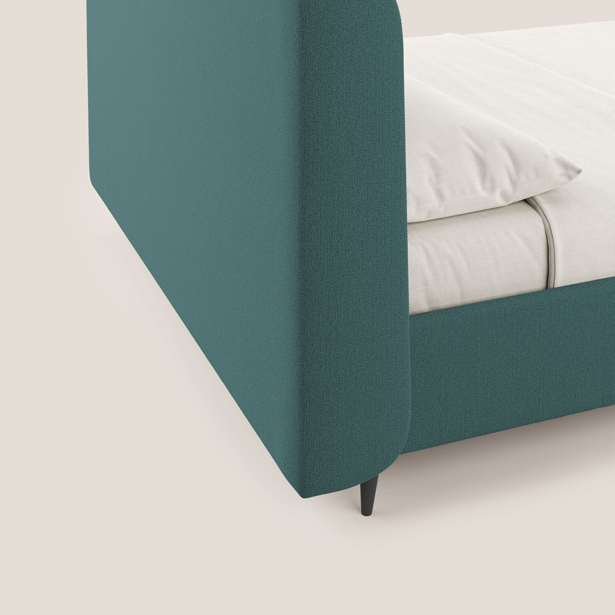 Nadine letto contenitore di design e comfort Italiano in tessuto impermeabile T19 petrolio - divitt.sbs