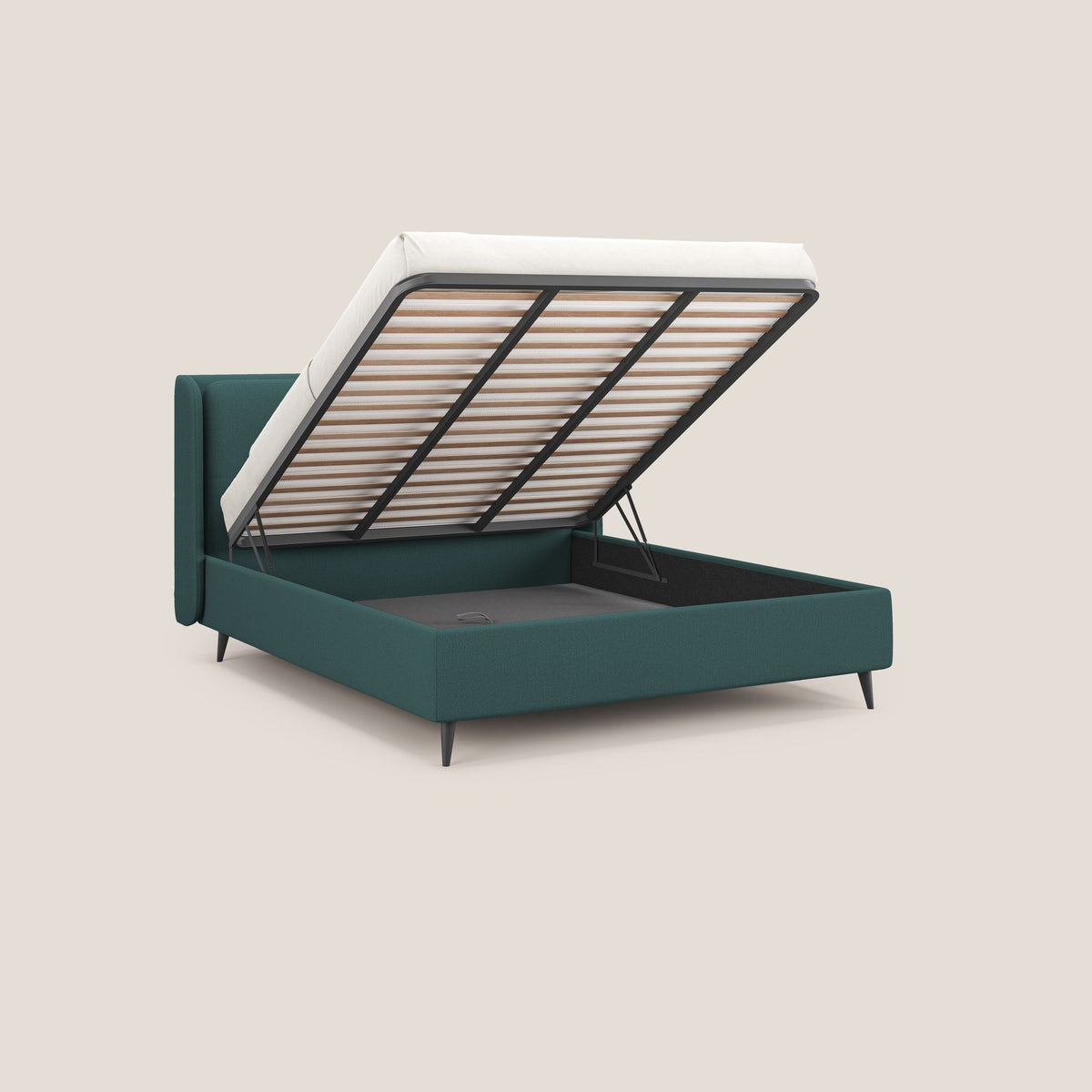 Nadine letto contenitore di design e comfort Italiano in tessuto impermeabile T19 petrolio - divitt.sbs