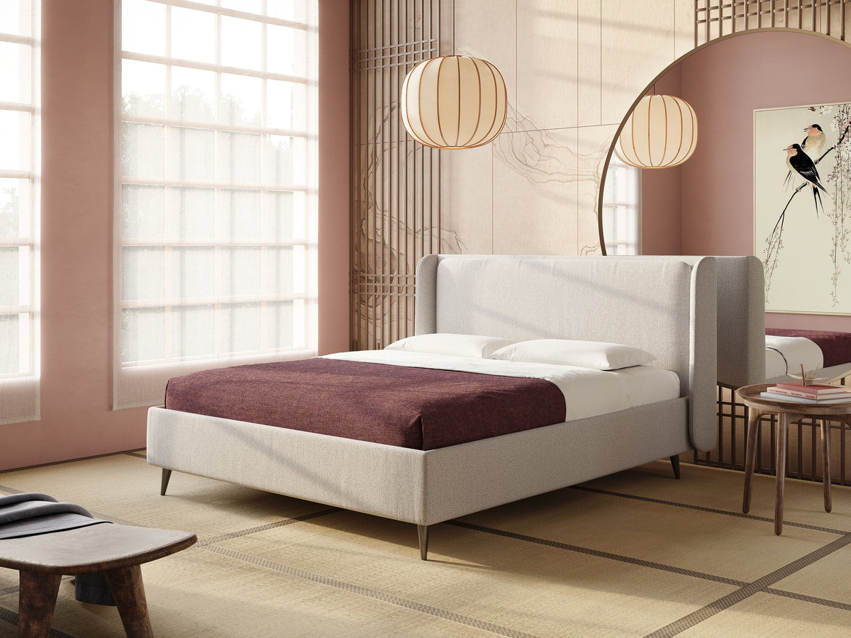 Nadine letto contenitore di design e comfort Italiano in tessuto impermeabile T19 panna - divitt.sbs