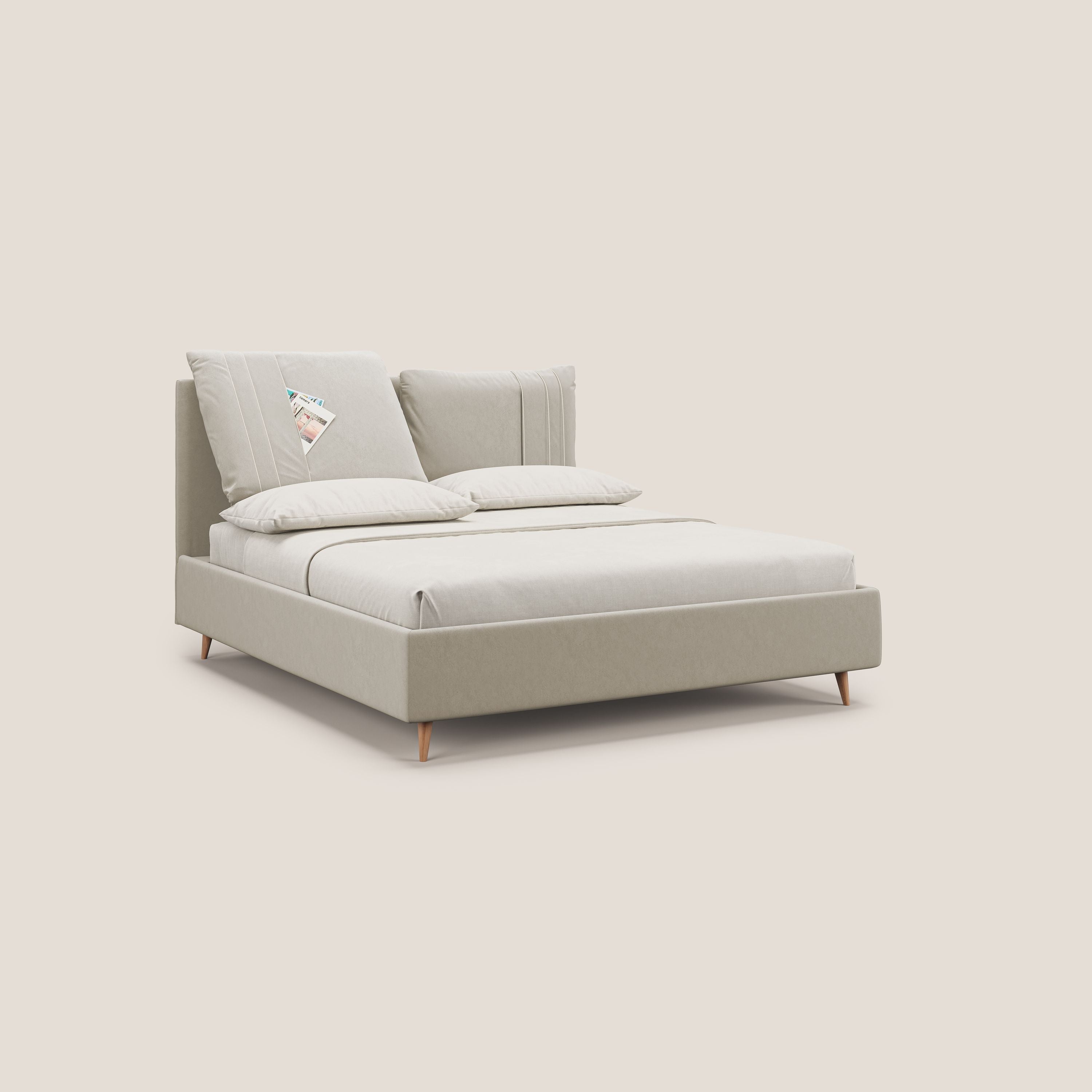Nathan letto contenitore con cuscini regolabili con tasche in microfibra velluto impermeabile T09 beige - divitt.sbs