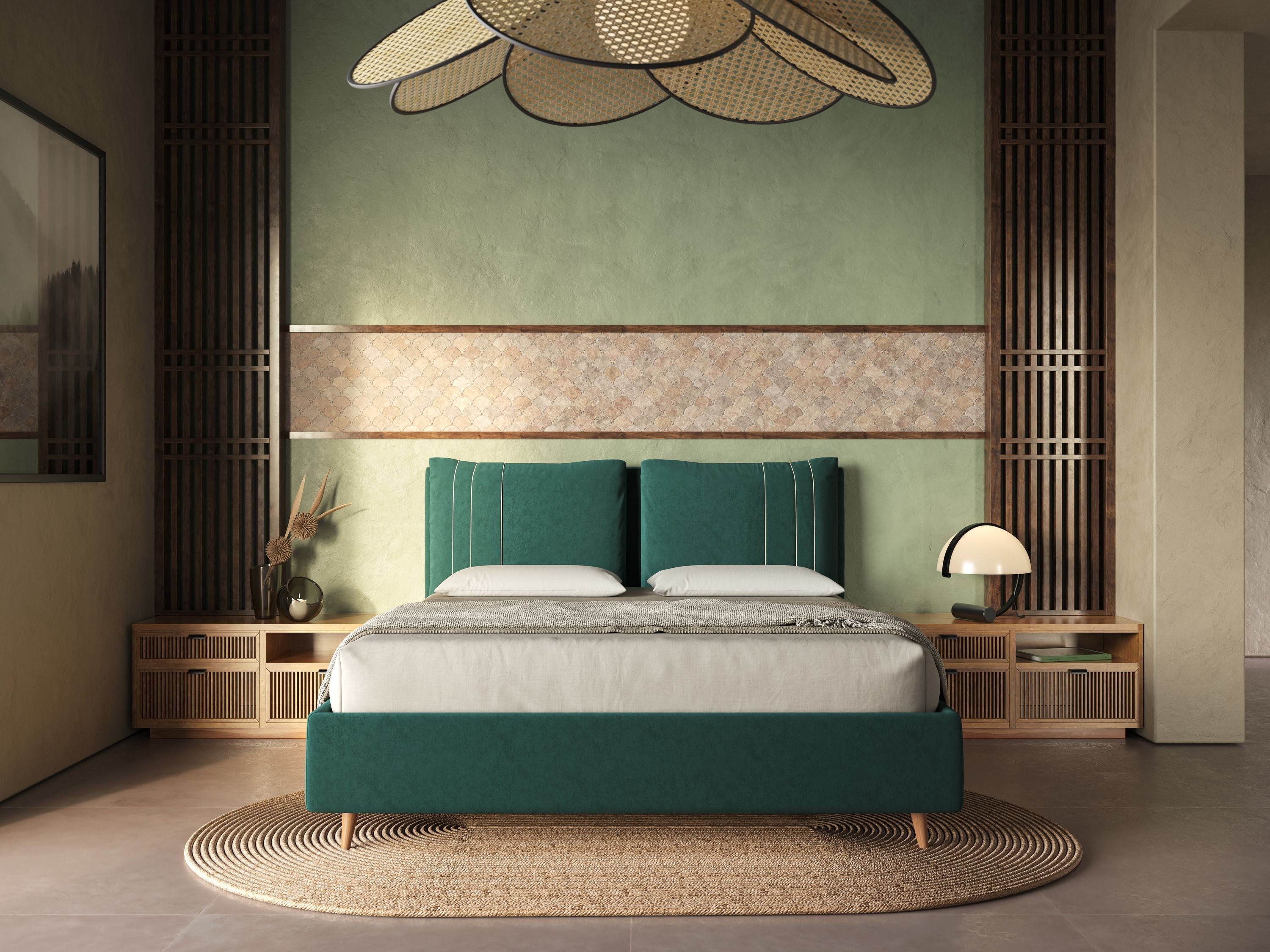 Nathan letto contenitore con cuscini regolabili con tasche in microfibra velluto impermeabile T09 verde - divitt.sbs