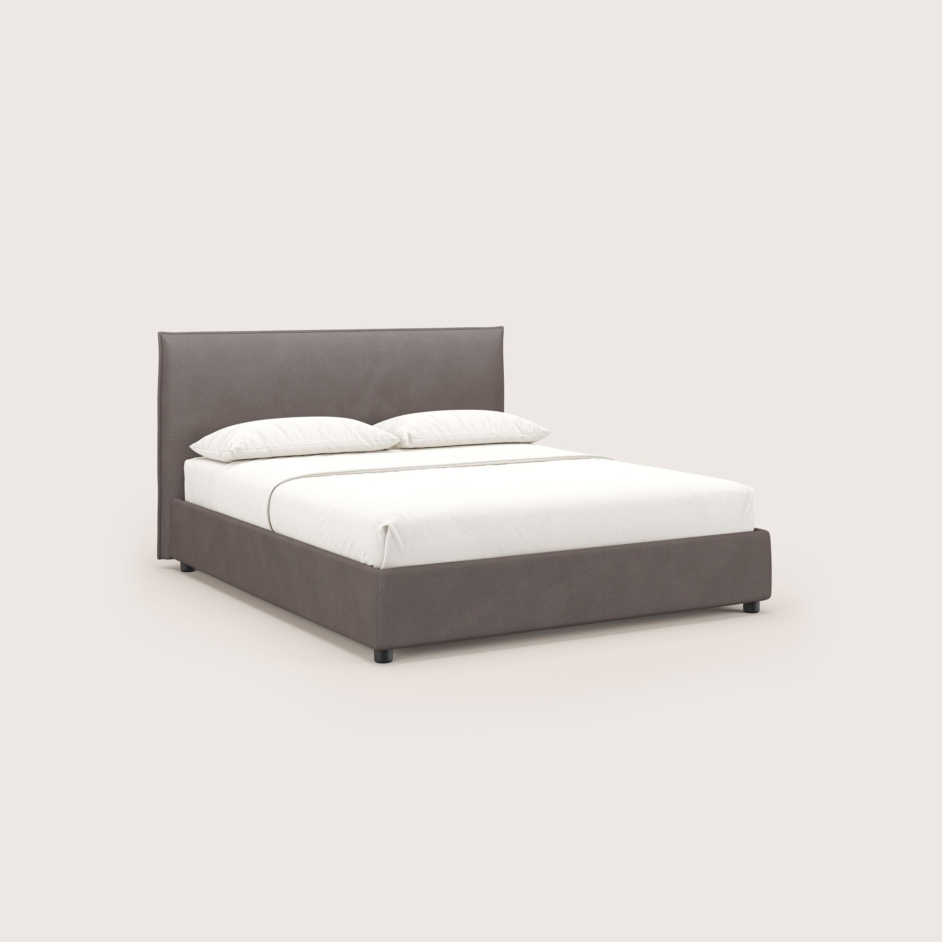 Nina letto contenitore dal design minimal in microfibra effetto pelle smacchiabile marrone - divitt.sbs
